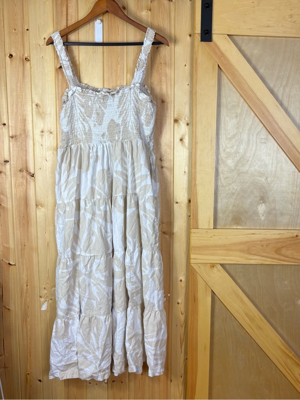 Gap Womens XXL Cream Beige Floral Linen Blend Smocked Tiered Maxi Dress ruffles - Picture 3 of 14
